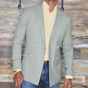 Topman Double Breasted Skinny Peak Lapel Olive Sport Blazer Jacket 36R
